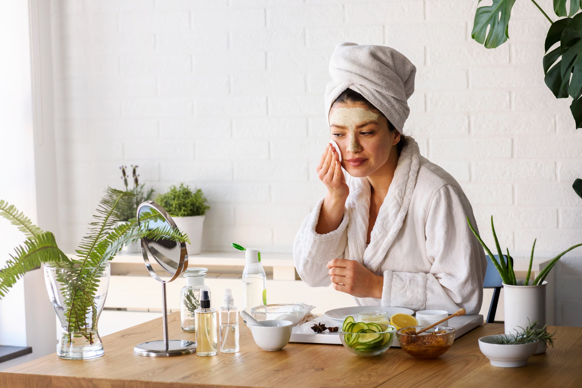 Woman at home having skin care routine